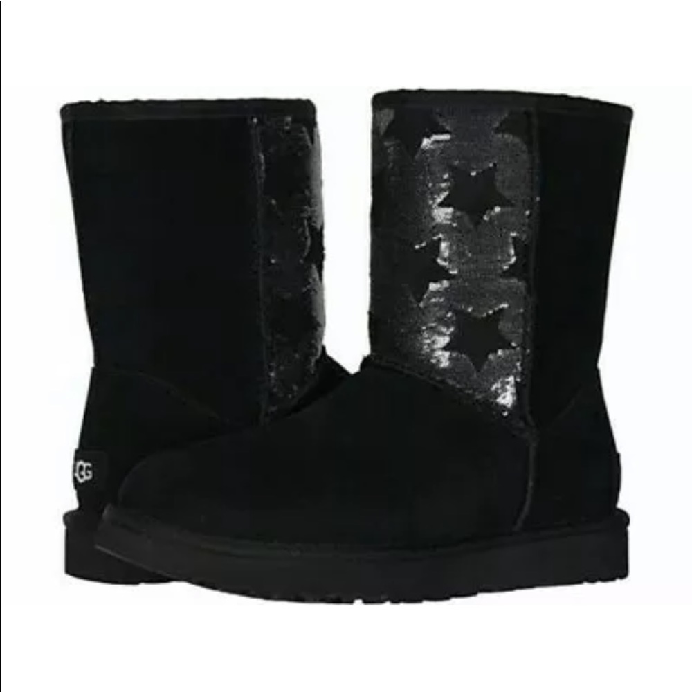 UGG Black Sequin Star Classic Short Women's Winter Boots
